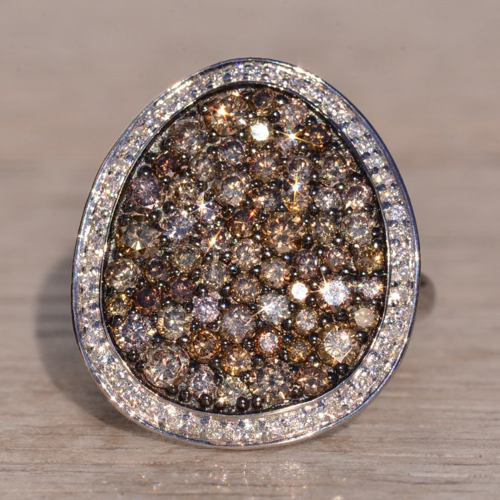 Zeghani Signed Colored Diamond and White Diamond Cocktail Ring